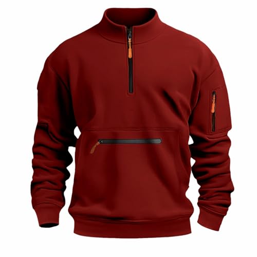 Gyaimxfu Sweatshirts Herren mit Reißverschluss Hooded Sweatshirt Jungen und Herren Pullover mit Reißverschluss-Multifunktionelle-Taschen Kapuzenpulli Einfarbig Kapuzenpullover Soft Kordelzug von Gyaimxfu