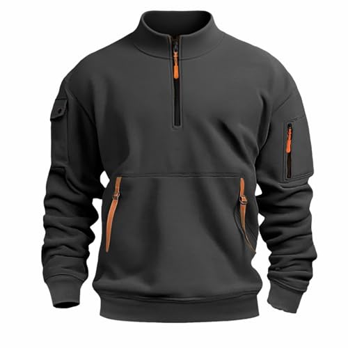 Gyaimxfu Sweatshirts Herren mit Reißverschluss Hooded Sweatshirt Jungen und Herren Pullover mit Reißverschluss-Multifunktionelle-Taschen Kapuzenpulli Einfarbig Kapuzenpullover Soft Kordelzug von Gyaimxfu