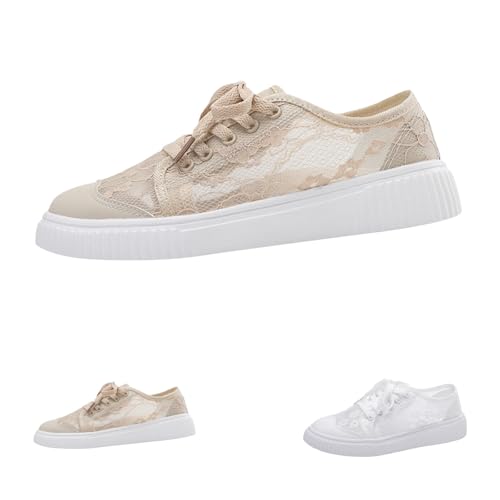 Gyaimxfu Trachten Sneaker Damen Weiß Spitze Trachtenschuhe Flach Bequem Dirndl Schuhe Mesh Atmungsaktive Stoffschuhe Sommerschuhe Oktoberfest Festival Hochzeitsschuhe Turnschuhe von Gyaimxfu