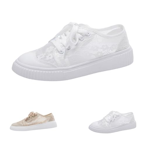 Gyaimxfu Trachten Sneaker Damen Weiß Spitze Trachtenschuhe Flach Bequem Dirndl Schuhe Mesh Atmungsaktive Stoffschuhe Sommerschuhe Oktoberfest Festival Hochzeitsschuhe Turnschuhe von Gyaimxfu