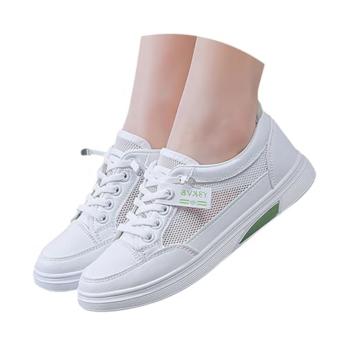 Gyaimxfu Trachtenschuhe Damen Spitzen Dirndl Schuhe Mesh Flache Turnschuhe Weiße Sneaker Leichte Bequem Sommerschuhe Stoffschuhe Elegant Trachten Brautschuhe für Oktoberfest und Festival 36-42 von Gyaimxfu