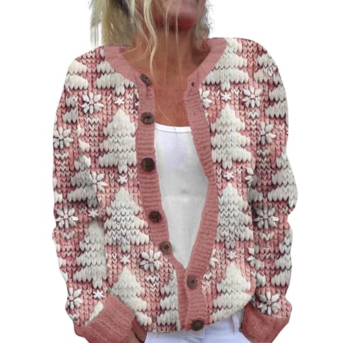 Gyaimxfu Weihnachten Strickjacke Kurz Damen Winter Cardigan Weihnacht V Ausschnitt Mit Knopf Modischer Weihnachtsdruck Weihnachtsjacke Lang Strick Weihnachtspulli Langarm Christmas Pullover von Gyaimxfu