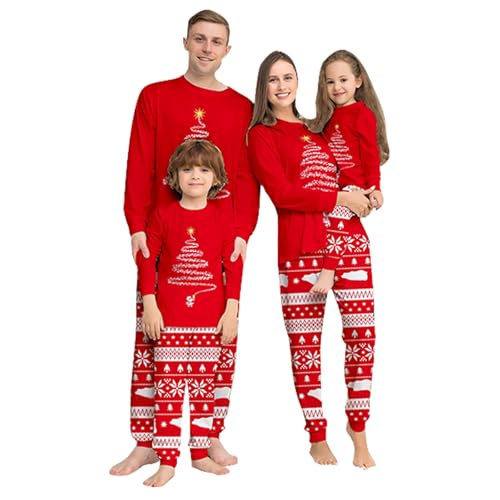 Gyaimxfu Weihnachts Pyjama Familie Set, Kuschelig Matching Schlafanzug Damen Herren Partner Baumwolle Christmas Pyjama Kinder Jungen Mädchen Familie Pyjamas Set Weihnachten Bedruckte Nachtwäsche 9 von Gyaimxfu
