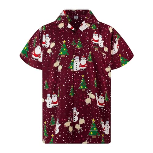 Gyaimxfu Weihnachtshemd Herren Kurzarm, Herren Funky Christmas Print Weihnachtsmann Hemd Kurzarmhemd Kurzarmshirt Slim Fit Shirt mit Weihnachtsmotiv für Festival Party Freizeitkleidung von Gyaimxfu