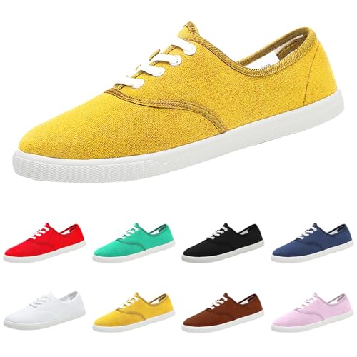 Leinenschuhe Damen Stoffschuhe Damen Canvas Sneaker Stoffturnschuhe Freizeitschuhe Walkingschuhe Sommer Bootsschuhe Halbschuhe Loafer Slip On Flache Schuhe Breite Füße Atmungsaktiv Bequeme Leichte von Gyaimxfu