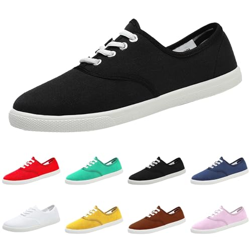 Leinenschuhe Damen Stoffschuhe Damen Canvas Sneaker Stoffturnschuhe Freizeitschuhe Walkingschuhe Sommer Bootsschuhe Halbschuhe Loafer Slip On Flache Schuhe Breite Füße Atmungsaktiv Bequeme Leichte von Gyaimxfu