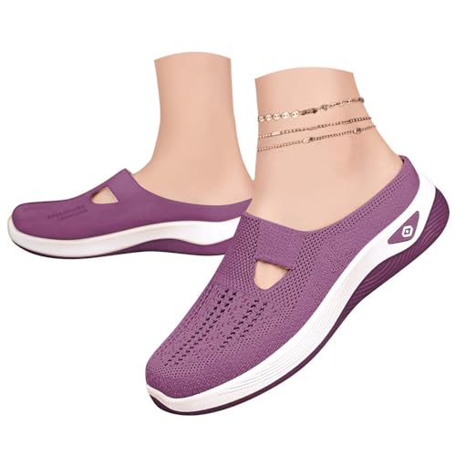 Orthopädische Hausschuhe Damen mit 3pc Fußkettchen, Sandalen Vorne Geschlossen Mit Fußbett Ergonomische Schuhe Weite H Hausschuhe Sommer Slip on Atmungsaktive Sabots Füße Krankenschwester Schuhe von Gyaimxfu