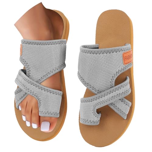 Orthopädische Sandalen Damen Hallux Valgus Sommer Flach Pantolette Leichte Mesh Strandsandalen Bequeme Big Toe Hausschuhe Elegant Breite Füße Sommerschuhe Casual Pantolette Freizeitschuhe von Gyaimxfu