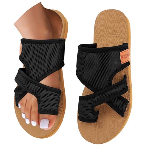 Orthopädische Sandalen Damen Hallux Valgus Sommer Flach Pantolette Leichte Mesh Strandsandalen Bequeme Big Toe Hausschuhe Elegant Breite Füße Sommerschuhe Casual Pantolette Freizeitschuhe von Gyaimxfu