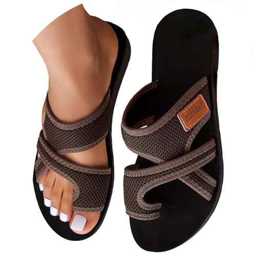Orthopädische Sandalen Damen Hallux Valgus Sommer Flach Pantolette Leichte Mesh Strandsandalen Bequeme Big Toe Hausschuhe Elegant Breite Füße Sommerschuhe Casual Pantolette Freizeitschuhe von Gyaimxfu