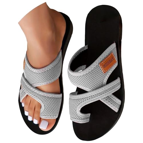 Orthopädische Sandalen Damen Hallux Valgus Sommer Flach Pantolette Leichte Mesh Strandsandalen Bequeme Big Toe Hausschuhe Elegant Breite Füße Sommerschuhe Casual Pantolette Freizeitschuhe von Gyaimxfu