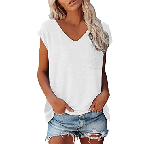 T-Shirt Damen Sommer V Ausschnitt Tank Top Locker Bluse Oberteile Leicht und Luftig mit Flügelärmeln Sommer-Tanktop schlicht lässig lockere Passform Blusen Tops Sportshirt f von Gyaimxfu