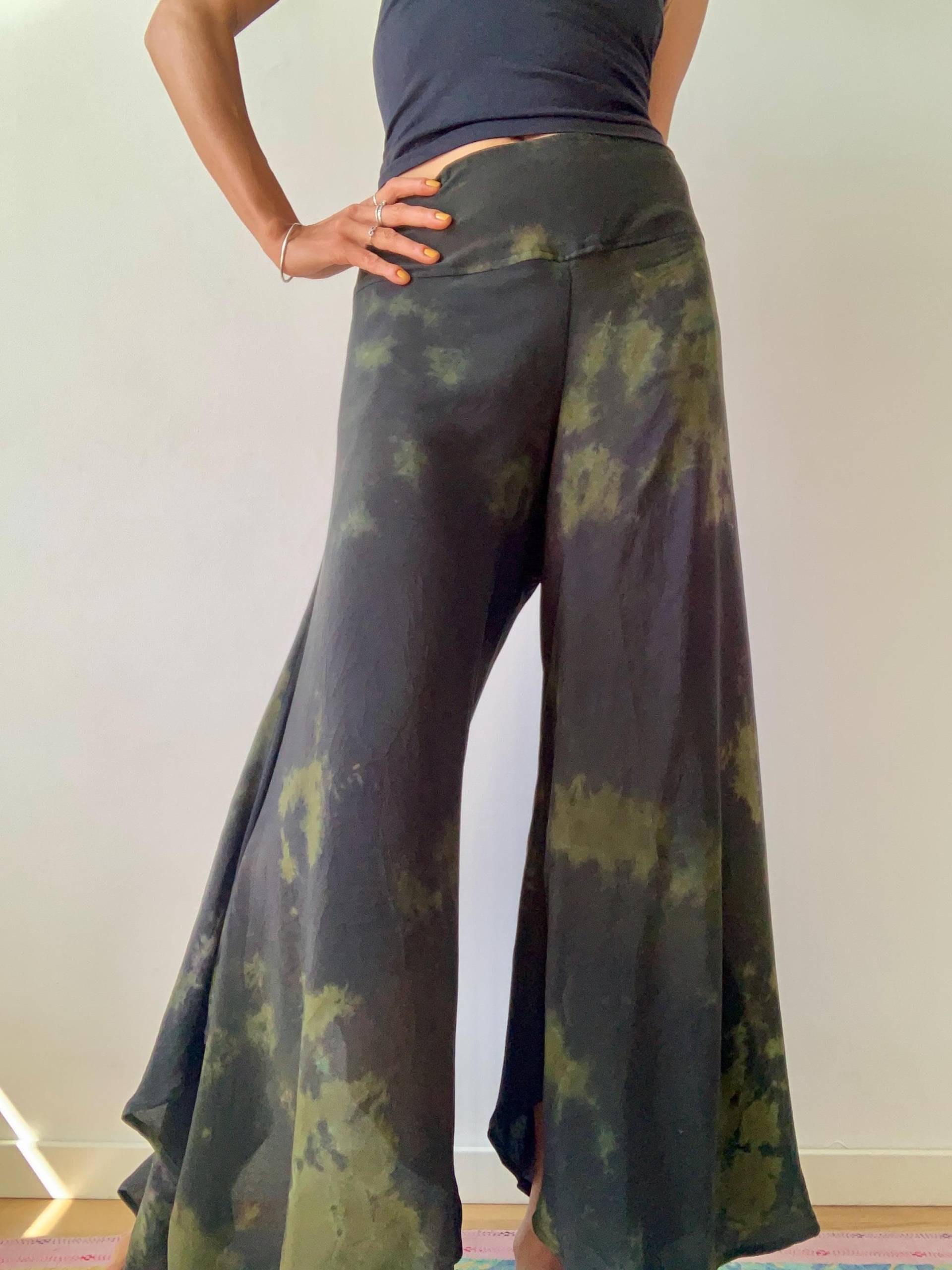 Crepe Seide Hose Extra Weites Bein Palazzo Tie Dye Boho Rock Leichte Lockere Luftig Lässig Schlagböden von Gyaki