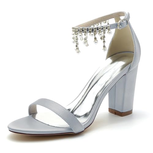 Gycdwjh 8.5cm Frauen Block Heel Braut Pumps mit Fußkette mit Perlen und Strass Open Toe Satin Hochzeitskleid Schuhe Heeled Prom Party Sandalen Für Hochzeit Abend,Silber,40 EU Gycdwjh 8.5cm Frauen Block Heel Braut Pumps mit Fußkette mit Perlen und Strass Open Toe Satin Hochzeitskleid Schuhe Heeled Prom Party Sandalen Für Hochzeit Abend,Silber,40 EU von Gycdwjh