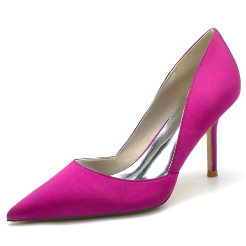 Gycdwjh 8.5cm Klassisch Satin Spitze Zehe Hochzeit Pumps Schuhe Braut Stiletto Slip On Formelle Abend Abschlussball Party Kleid Schuhe,Rose red,35 EU von Gycdwjh