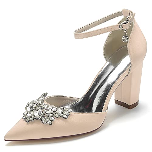 Gycdwjh 8.5cm Pumps für Damen Strasssteinen Brautschuhe Blockabsatz mit Kreuz Knöchelriemen wie Satin Spitze Zehen Sandaletten,Champagne,43 EU Gycdwjh 8.5cm Pumps für Damen Strasssteinen Brautschuhe Blockabsatz mit Kreuz Knöchelriemen wie Satin Spitze Zehen Sandaletten,Champagne,43 EU von Gycdwjh