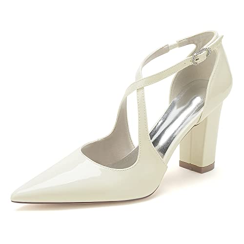 Gycdwjh Damen High Heels Blockabsatz Hochzeit Schuhe Braut Pumps Hoher Absatz Abschlussball Party Schuhe Pumpe,Beige,39 EU von Gycdwjh
