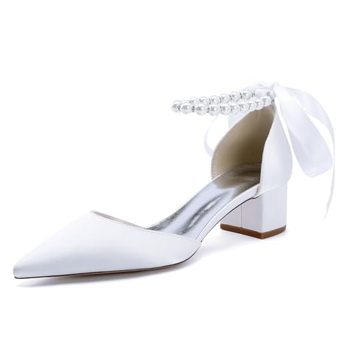 Gycdwjh Damen Hochzeit Satin Niedriger Blockabsatz Knöchelriemen Kleid Schuhe Spitze Zehe Chunky Heel mit Perle Brautschuhe Pumps,Weiß,41 EU Gycdwjh Damen Hochzeit Satin Niedriger Blockabsatz Knöchelriemen Kleid Schuhe Spitze Zehe Chunky Heel mit Perle Brautschuhe Pumps,Weiß,41 EU von Gycdwjh