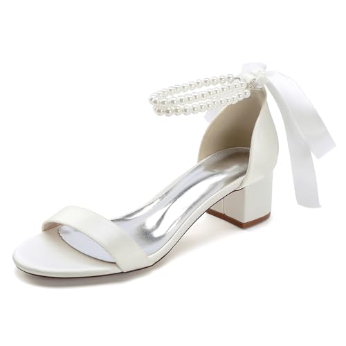 Gycdwjh Damen Hochzeit Satin Niedriger Blockabsatz Perle Knöchelriemen Kleid Peep Toe Sandals Chunky Heel Brautschuhe Pumps,Elfenbein,42 EU Gycdwjh Damen Hochzeit Satin Niedriger Blockabsatz Perle Knöchelriemen Kleid Peep Toe Sandals Chunky Heel Brautschuhe Pumps,Elfenbein,42 EU von Gycdwjh
