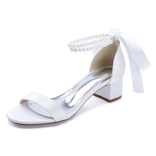 Gycdwjh Damen Hochzeit Satin Niedriger Blockabsatz Perle Knöchelriemen Kleid Peep Toe Sandals Chunky Heel Brautschuhe Pumps,Weiß,40 EU Gycdwjh Damen Hochzeit Satin Niedriger Blockabsatz Perle Knöchelriemen Kleid Peep Toe Sandals Chunky Heel Brautschuhe Pumps,Weiß,40 EU von Gycdwjh