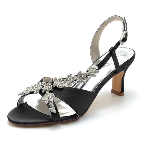 Gycdwjh Damen Sandalen mit Absatz Offene Spitze Brautschuhe Satin Stiletto High Heel Pumps Strasssteine Knöchelriemen Brautkleid Schuhe,Schwarz,43 EU Gycdwjh Damen Sandalen mit Absatz Offene Spitze Brautschuhe Satin Stiletto High Heel Pumps Strasssteine Knöchelriemen Brautkleid Schuhe,Schwarz,43 EU von Gycdwjh