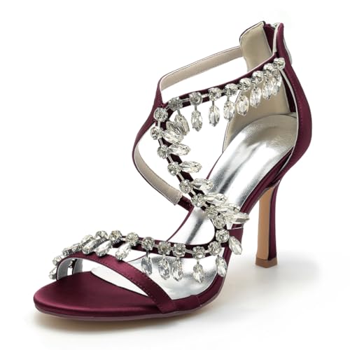Gycdwjh Damen Sandalen mit Absatz Offene Spitze Brautschuhe Strasssteine Satin Stiletto High Heel Knöchelriemen Brautkleid Schuhe mit Reißverschluss,Burgundy,42 EU Gycdwjh Damen Sandalen mit Absatz Offene Spitze Brautschuhe Strasssteine Satin Stiletto High Heel Knöchelriemen Brautkleid Schuhe mit Reißverschluss,Burgundy,42 EU von Gycdwjh