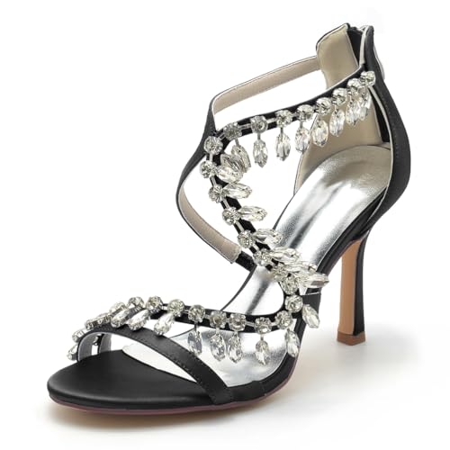 Gycdwjh Damen Sandalen mit Absatz Offene Spitze Brautschuhe Strasssteine Satin Stiletto High Heel Knöchelriemen Brautkleid Schuhe mit Reißverschluss,Schwarz,38 EU Gycdwjh Damen Sandalen mit Absatz Offene Spitze Brautschuhe Strasssteine Satin Stiletto High Heel Knöchelriemen Brautkleid Schuhe mit Reißverschluss,Schwarz,38 EU von Gycdwjh