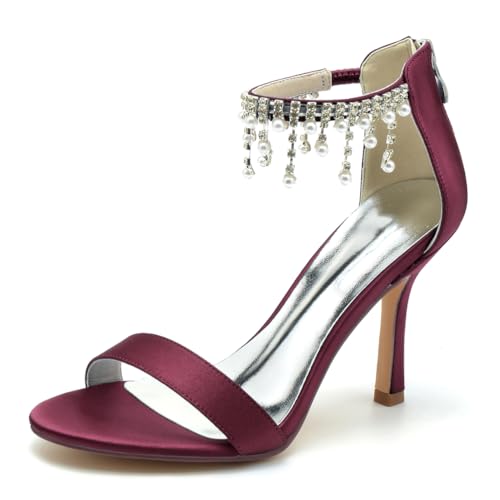 Gycdwjh Damen Sandalen mit Absatz Offene Spitze Kleid Hochhackige Schuhe Satin Perlen- und Strassquasten Knöchelriemen Party Hochzeitsschuhe,Burgundy,36 EU Gycdwjh Damen Sandalen mit Absatz Offene Spitze Kleid Hochhackige Schuhe Satin Perlen- und Strassquasten Knöchelriemen Party Hochzeitsschuhe,Burgundy,36 EU von Gycdwjh