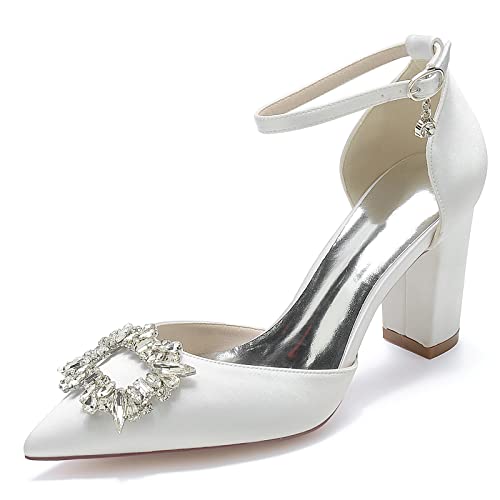 Gycdwjh Damen Satin Strass Pumps Spitz Zulaufende Blockabsätzen Hochzeit Knöchelriemen Sandalen für Hochzeiten Partys formelle Veranstaltungen,Weiß,36 EU Gycdwjh Damen Satin Strass Pumps Spitz Zulaufende Blockabsätzen Hochzeit Knöchelriemen Sandalen für Hochzeiten Partys formelle Veranstaltungen,Weiß,36 EU von Gycdwjh
