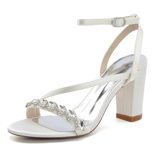 Gycdwjh Damen Slingback Sandalen Mit Absatz Knöchelriemen Offene Zehenpartie Strasssteine Satin Brautschuhe Mit Blockabsatz Pumps,Elfenbein,36 EU Gycdwjh Damen Slingback Sandalen Mit Absatz Knöchelriemen Offene Zehenpartie Strasssteine Satin Brautschuhe Mit Blockabsatz Pumps,Elfenbein,36 EU von Gycdwjh