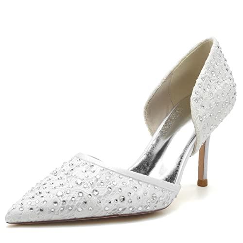 Gycdwjh Damen Slip On Spitze Zehen Stöckel Absatz Sandalen Spitze Strasssteine Satin Braut Pumps Strasssteine Abschlussball Schuhe,Weiß,41 EU Gycdwjh Damen Slip On Spitze Zehen Stöckel Absatz Sandalen Spitze Strasssteine Satin Braut Pumps Strasssteine Abschlussball Schuhe,Weiß,41 EU von Gycdwjh
