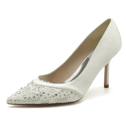 Gycdwjh Damen Slip On Spitze Zehen Stöckel Absatz Sandalen Spitze Strasssteine Satin Braut Pumps Strasssteine Abschlussball Schuhe 8.5cm,Elfenbein,41 EU Gycdwjh Damen Slip On Spitze Zehen Stöckel Absatz Sandalen Spitze Strasssteine Satin Braut Pumps Strasssteine Abschlussball Schuhe 8.5cm,Elfenbein,41 EU von Gycdwjh