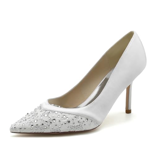 Gycdwjh Damen Slip On Spitze Zehen Stöckel Absatz Sandalen Spitze Strasssteine Satin Braut Pumps Strasssteine Abschlussball Schuhe 8.5cm,Weiß,41 EU Gycdwjh Damen Slip On Spitze Zehen Stöckel Absatz Sandalen Spitze Strasssteine Satin Braut Pumps Strasssteine Abschlussball Schuhe 8.5cm,Weiß,41 EU von Gycdwjh