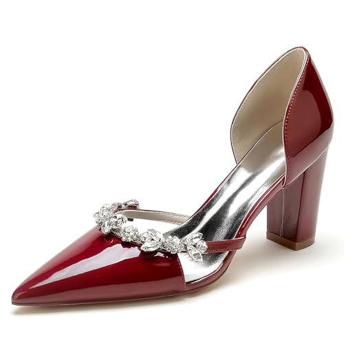 Gycdwjh Damen Strasssteine Chunky Block Heel Brautkleid Pumpschuhe Geschlossene Zehe Brautschuhe Slip on Arbeitskleid Büro Party Schuhe,Wine red,40 EU Gycdwjh Damen Strasssteine Chunky Block Heel Brautkleid Pumpschuhe Geschlossene Zehe Brautschuhe Slip on Arbeitskleid Büro Party Schuhe,Wine red,40 EU von Gycdwjh