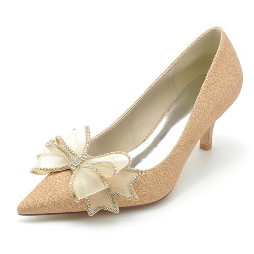 Gycdwjh Hochzeitsschuhe mit Schleifen Damen Pumps Schuhe 6Cm Bridal Pointed Toe Kleid Slip on Stiletto High Heels mit Abend,Champagne,42 EU Gycdwjh Hochzeitsschuhe mit Schleifen Damen Pumps Schuhe 6Cm Bridal Pointed Toe Kleid Slip on Stiletto High Heels mit Abend,Champagne,42 EU von Gycdwjh