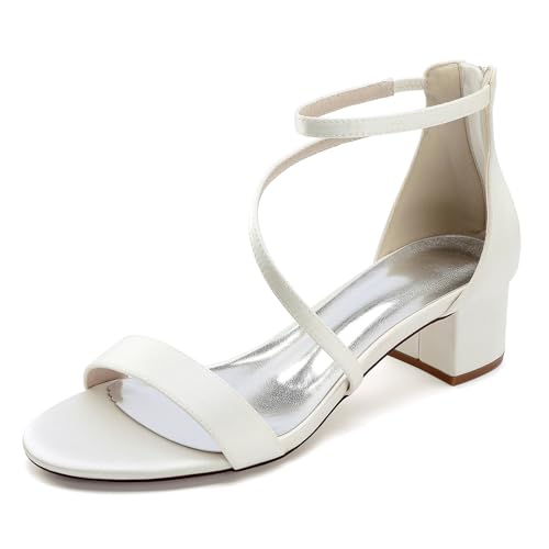 Gycdwjh Klassisch Sommer Damen Hochzeit Schuhe 4.5cm Satin Knöchelriemen Sandalen Offener Zeh Blockabsatz Schuhe Brautschuhe,Elfenbein,37 EU Gycdwjh Klassisch Sommer Damen Hochzeit Schuhe 4.5cm Satin Knöchelriemen Sandalen Offener Zeh Blockabsatz Schuhe Brautschuhe,Elfenbein,37 EU von Gycdwjh