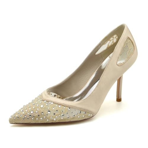 Gycdwjh Mode Damen Slip On Spitze Zehen Stöckel Absatz Sandalen Spitze Strasssteine Satin Braut Pumps Strasssteine Abschlussball Schuhe 8.5cm,Champagne,38 EU Gycdwjh Mode Damen Slip On Spitze Zehen Stöckel Absatz Sandalen Spitze Strasssteine Satin Braut Pumps Strasssteine Abschlussball Schuhe 8.5cm,Champagne,38 EU von Gycdwjh