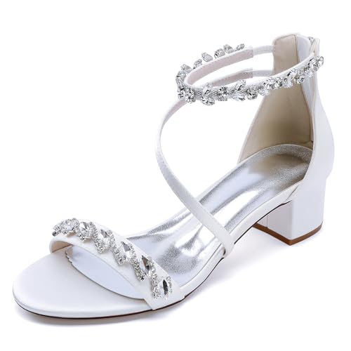 Gycdwjh Riemchen High Heels für Frauen Sexy Strass Sommer Sandalen mit Stöckelabsatz und offenen Zehen Satin Klobige Pumps Hoher Absatz,Weiß,37 EU Gycdwjh Riemchen High Heels für Frauen Sexy Strass Sommer Sandalen mit Stöckelabsatz und offenen Zehen Satin Klobige Pumps Hoher Absatz,Weiß,37 EU von Gycdwjh