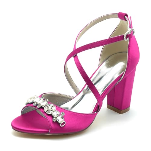 Gycdwjh Sommer Damen mit Blockabsatz Sandalen High Heels Offene Zehe Satin Pumps Absatz 8.5cm Kreuz Riemchen Brautschuhe mit Strasssteine,Rose red,38 EU Gycdwjh Sommer Damen mit Blockabsatz Sandalen High Heels Offene Zehe Satin Pumps Absatz 8.5cm Kreuz Riemchen Brautschuhe mit Strasssteine,Rose red,38 EU von Gycdwjh