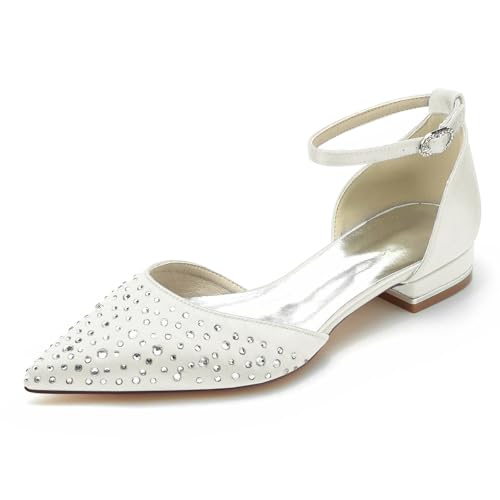 Gycdwjh Women's Flat Bridal Shoes Lace Toe Ballet Flats Satin Rhinestone Ankle Strap Wedding Shoes Für Partys, Hochzeiten, Bankette,Elfenbein,37 EU Gycdwjh Women's Flat Bridal Shoes Lace Toe Ballet Flats Satin Rhinestone Ankle Strap Wedding Shoes Für Partys, Hochzeiten, Bankette,Elfenbein,37 EU von Gycdwjh