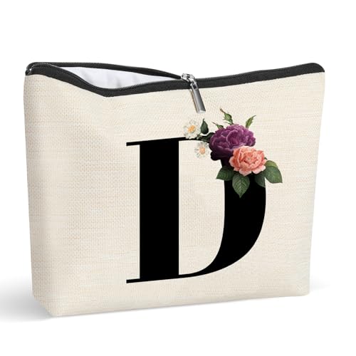 Personalisierte Make-up-Tasche mit Initiale, Buchstaben-Kosmetik-Make-up-Tasche, Reise-Make-up-Tasche, Monogramm, Kulturbeutel, Geschenke für Frauen, D, Personalisierte Kosmetiktasche von Gyflo