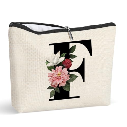 Personalisierte Make-up-Tasche mit Initiale, Buchstaben-Kosmetik-Make-up-Tasche, Reise-Make-up-Tasche, Monogramm, Kulturbeutel, Geschenke für Frauen, F, Personalisierte Kosmetiktasche von Gyflo