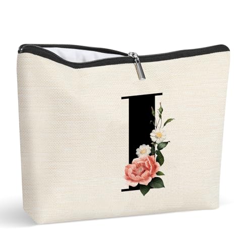 Personalisierte Make-up-Tasche mit Initiale, Buchstaben-Kosmetik-Make-up-Tasche, Reise-Make-up-Tasche, Monogramm, Kulturbeutel, Geschenke für Frauen, I, Personalisierte Kosmetiktasche von Gyflo