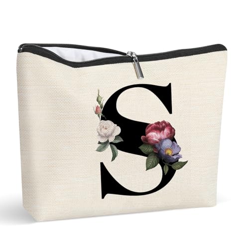 Personalisierte Make-up-Tasche mit Initiale, Buchstaben-Kosmetik-Make-up-Tasche, Reise-Make-up-Tasche, Monogramm, Kulturbeutel, Geschenke für Frauen, S, Personalisierte Kosmetiktasche von Gyflo