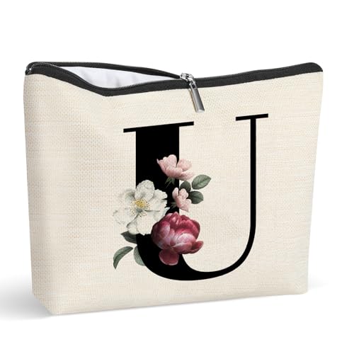 Personalisierte Make-up-Tasche mit Initiale, Buchstaben-Kosmetik-Make-up-Tasche, Reise-Make-up-Tasche, Monogramm, Kulturbeutel, Geschenke für Frauen, U, Personalisierte Kosmetiktasche von Gyflo