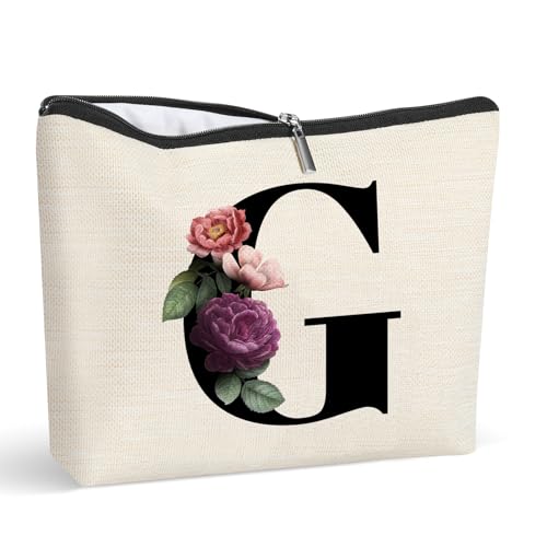 Gyflo Personalisierte Make-up-Tasche mit Initiale, Buchstaben-Kosmetik-Make-up-Tasche, Reise-Make-up-Tasche, Monogramm, Kulturbeutel, Geschenke für Frauen, g, Personalisierte Kosmetiktasche von Gyflo