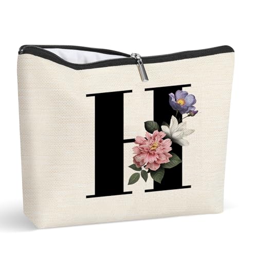 Personalisierte Make-up-Tasche mit Initiale, Buchstaben-Kosmetik-Make-up-Tasche, Reise-Make-up-Tasche, Monogramm, Kulturbeutel, Geschenke für Frauen, h, Personalisierte Kosmetiktasche von Gyflo