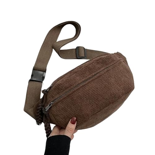 Gyios Brusttasche Damen Frauen Taillenpack Mit Großer Kapazität Cord -Fanny Pack Streetstyle Chesty Chesty Back Schulter Crossbody Taschen Freizeit Taillengürtelbeutel-braun von Gyios