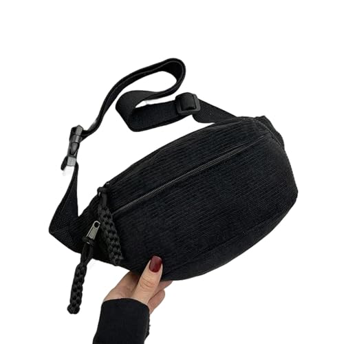 Gyios Brusttasche Damen Frauen Taillenpack Mit Großer Kapazität Cord -Fanny Pack Streetstyle Chesty Chesty Back Schulter Crossbody Taschen Freizeit Taillengürtelbeutel-schwarz von Gyios