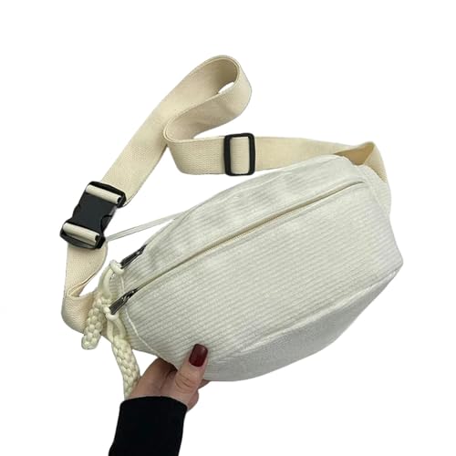 Gyios Brusttasche Damen Frauen Taillenpack Mit Großer Kapazität Cord -Fanny Pack Streetstyle Chesty Chesty Back Schulter Crossbody Taschen Freizeit Taillengürtelbeutel-weiß von Gyios